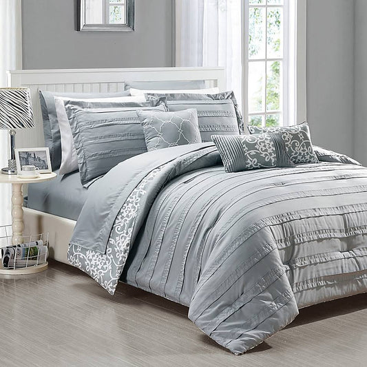 Chic Home Isobelle 10-Piece Queen Comforter Set in Grey MVE5_E6QJE93