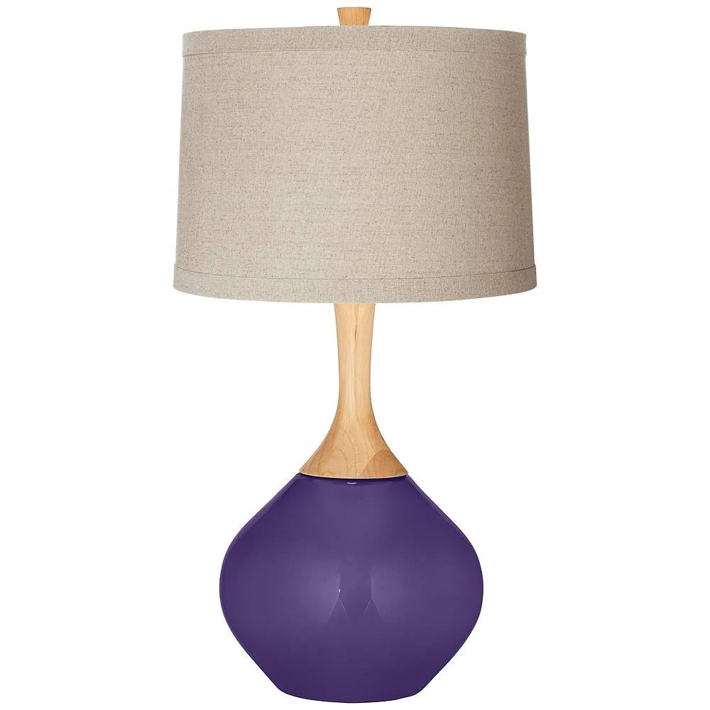 Color + Plus Izmir Purple Natural Linen Drum Shade Wexler Table Lamp SJO5_O9PTA62