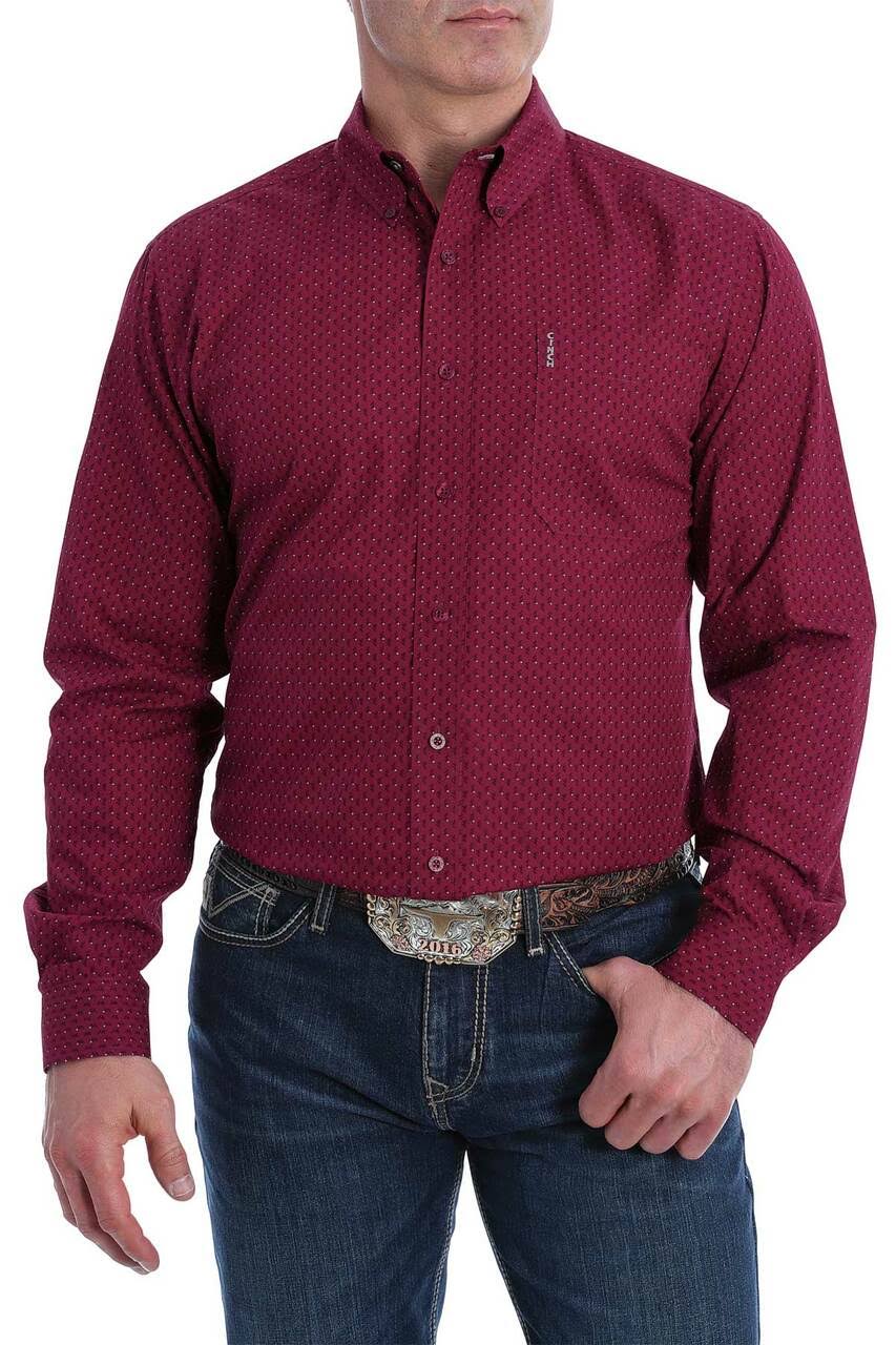 Cinch Mens Red Geo Print Modern Fit Long Sleeve Western Shirt DXU7_L7IVS81