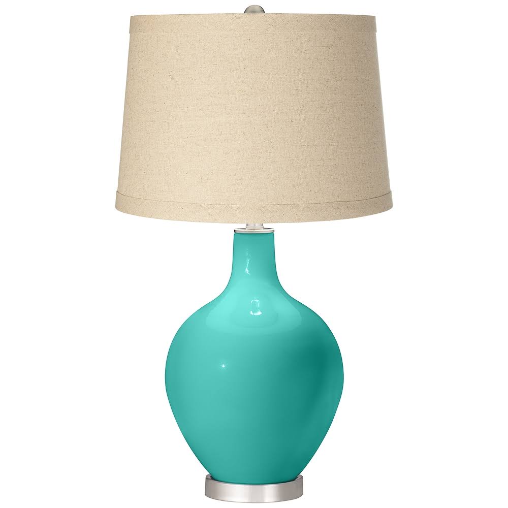 Color + Plus Synergy Oatmeal Linen Shade Ovo Table Lamp, Blue ODB5_W4FVF96