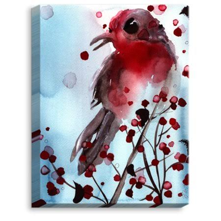 DiaNoche Designs Red Finch in Winter by Dawn Derman Painting Print on Wrapped Canvas, Orange QCJ0_L8QKD09