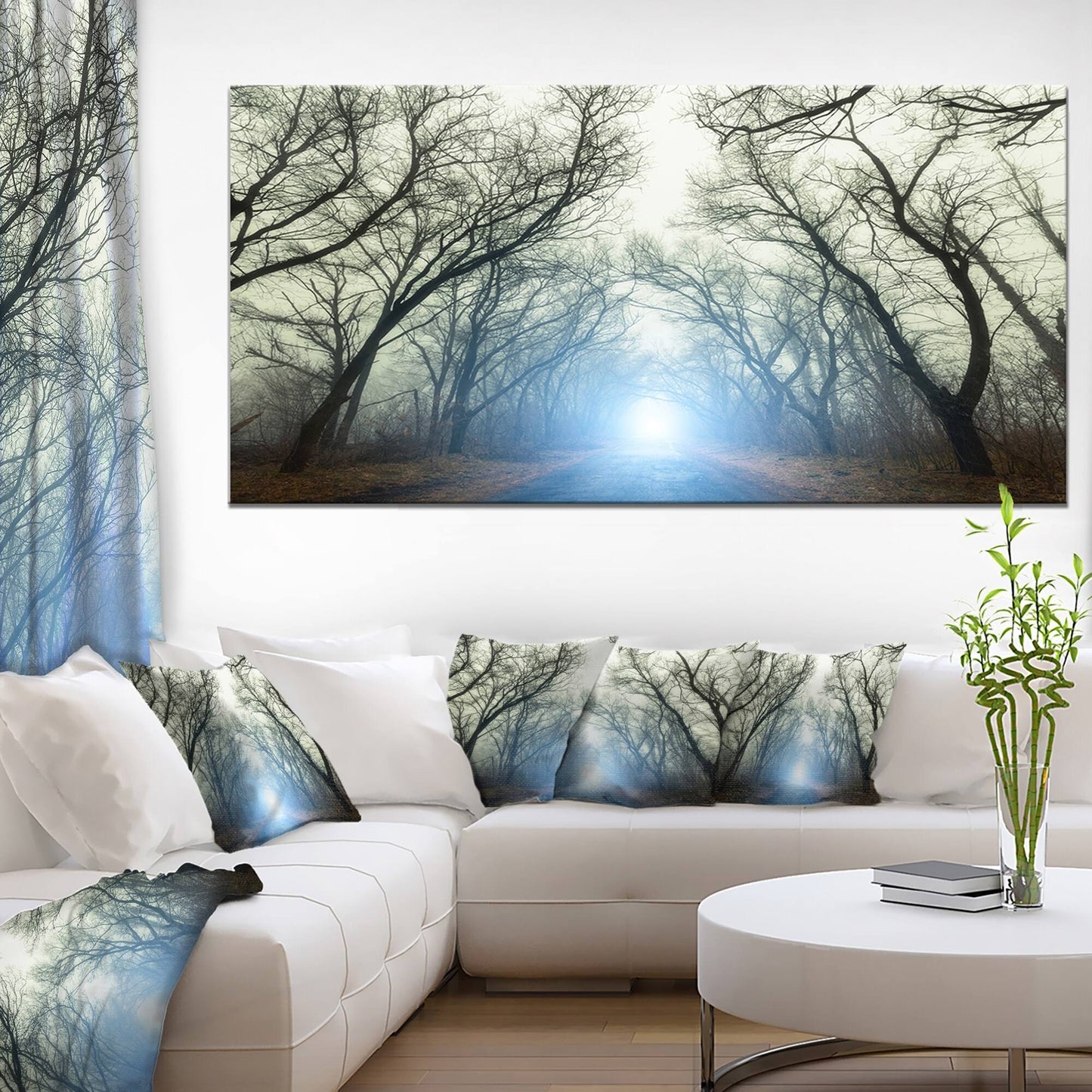 Designart Blue Light in Foggy Autumn Landscape Photo Canvas Art Print - 60 in. Wide x 28 in. High OSX9_V4OBT73