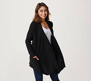 Denim Co. Regular Brushed Rib Long Sleeve Cardigan, Size Small, Black JRI7_P7KHH70