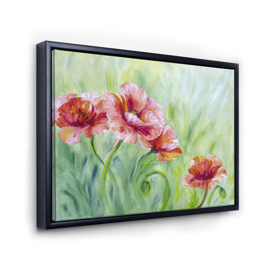 Designart &Red Blossoming Poppies II& Traditional Framed Canvas Wall Art Print - 40 in. Wide x 30 in. High - Black ZTO6_R1MSS96