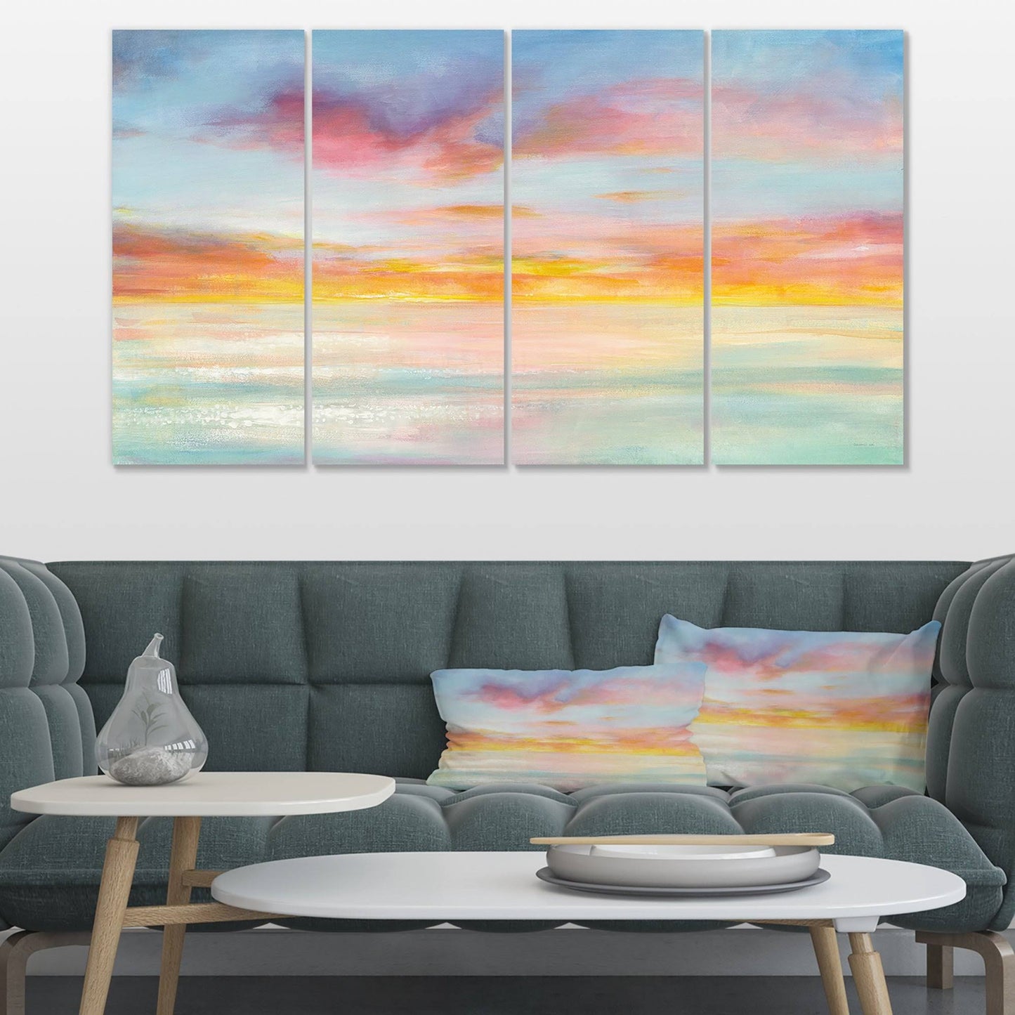 Designart &Pastel Pink and Blue Clouds& Traditional Premium Canvas Wall Art - 48x28 - 4 Panels RLQ2_E8GGG02