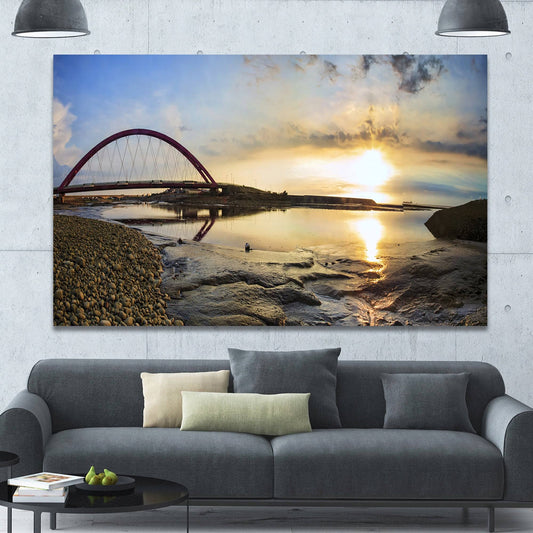 Designart &Bridge Sunset Panorama& Seashore Wall Art on Canvas - 60 in. Wide x 28 in. High RZF8_Z7CMO62