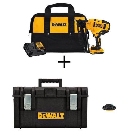 DeWalt 20-Volt Max 16-Gauge Cordless Angled Finish Nailer Kit with Bonus 22 in. Large Tool Box and Blue Tooth Tag UCD3_D1JOX54