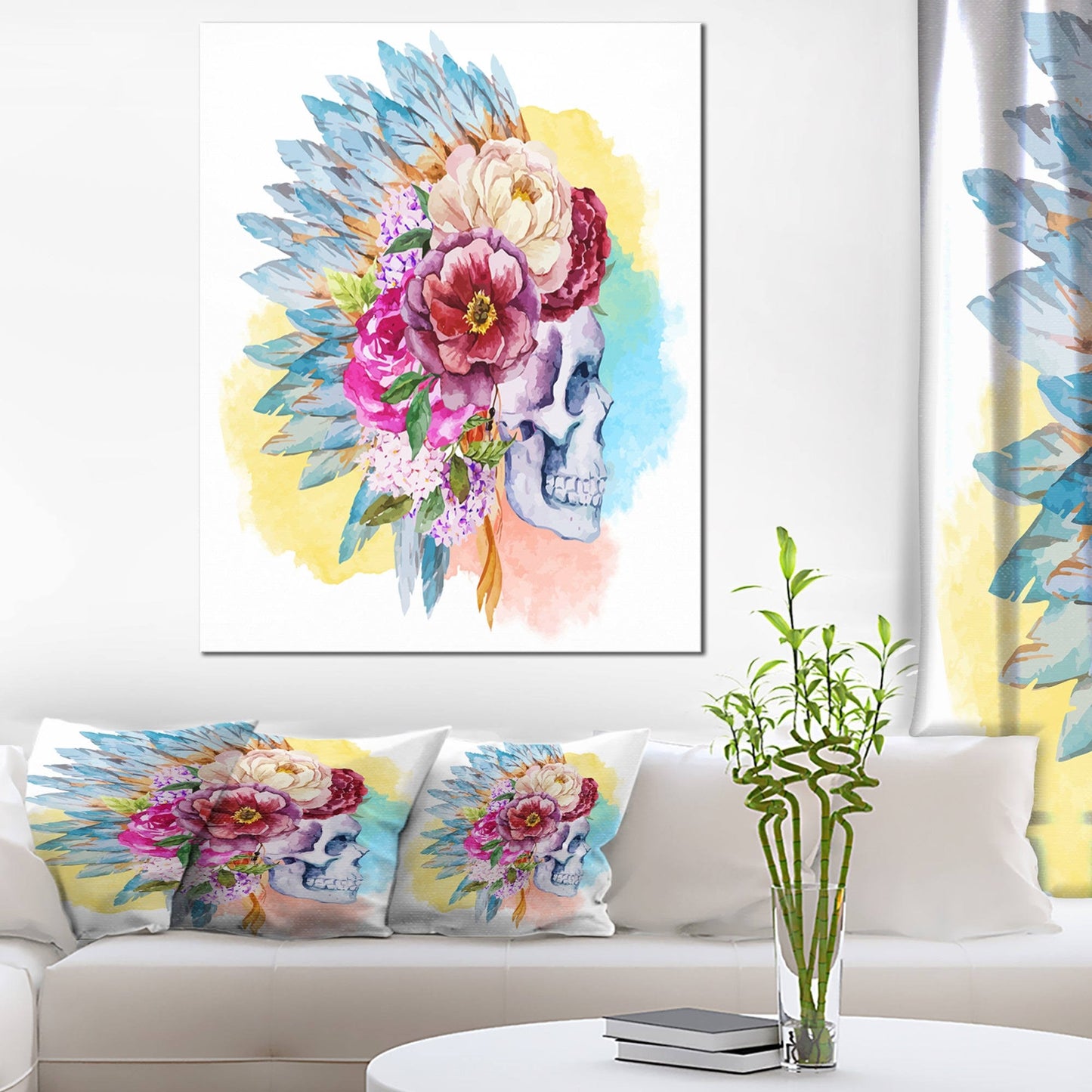 Designart Skull and Flowers Floral Art Canvas Print - 60721530018 JQI3_F3QAW81