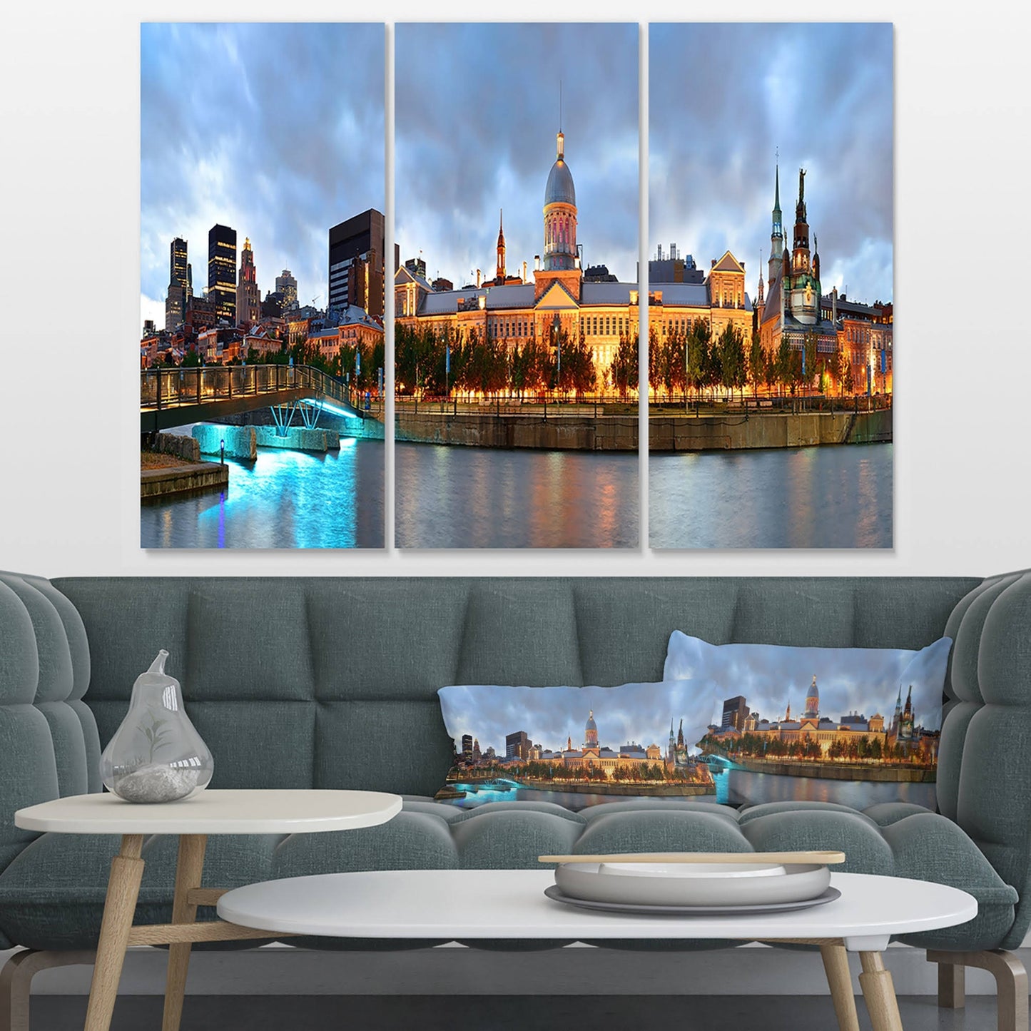 Designart Montreal Panoramic View - 3 Piece Graphic Art on Wrapped Canvas Set UBU5_N5QLK34