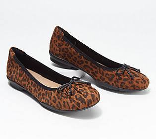 Clarks Collection Leather or Suede Ballet Flats- Sara Aster, Size 9 Wide, Leopard HCU3_D3RHP43