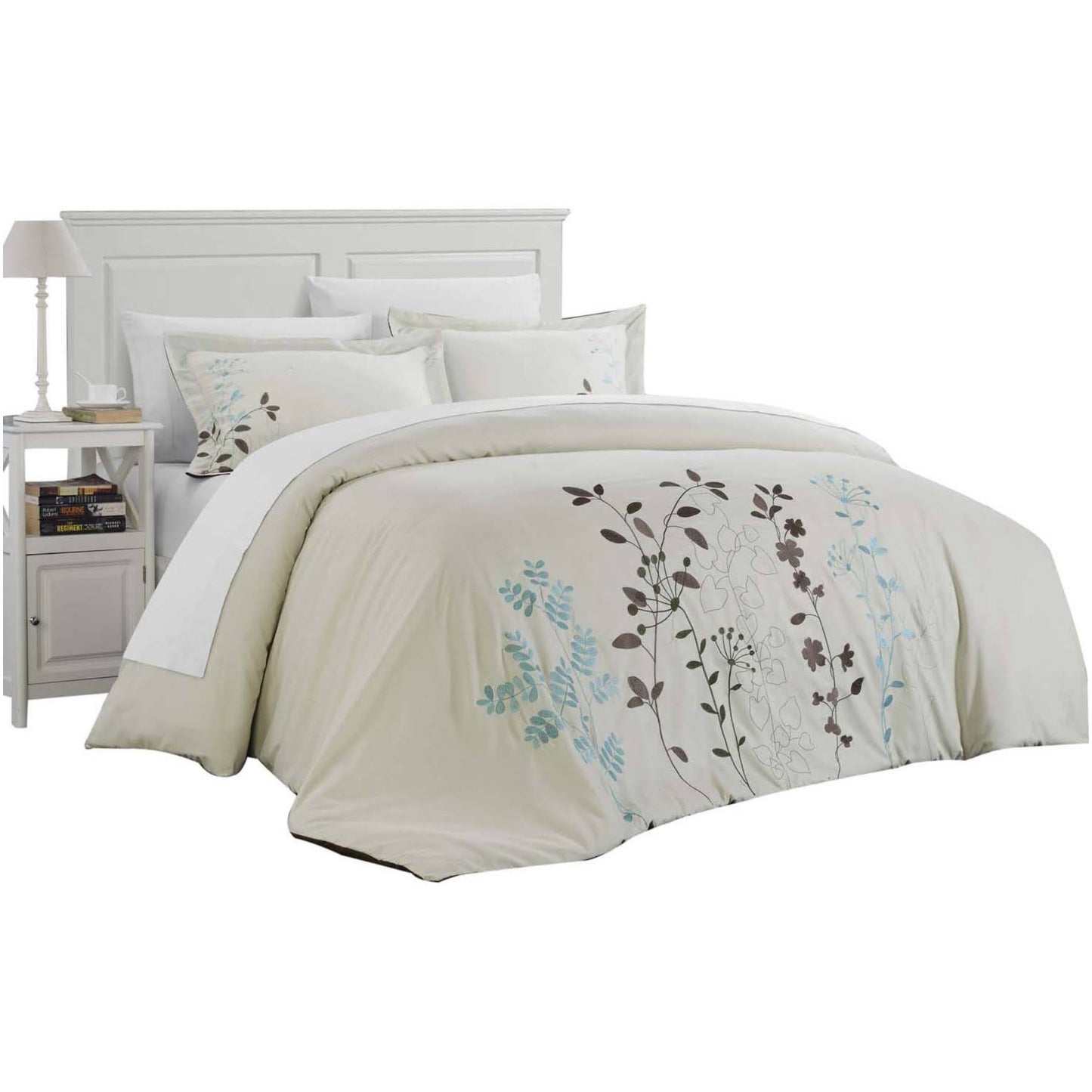 Chic Home Kathy Kaylee Floral Embroidered 7 Piece Duvet Cover Set Beige -Queen AXB8_X1AAT47