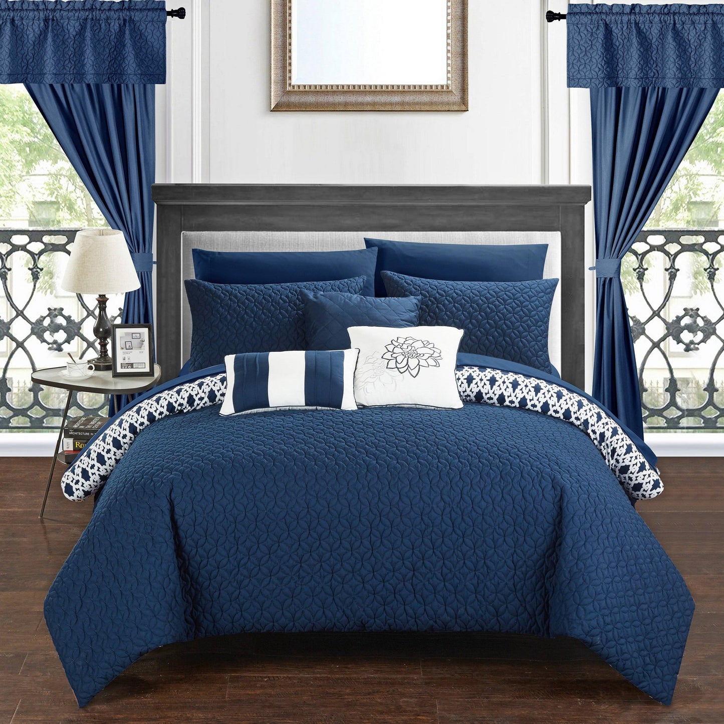 Chic Home Sigal 20 Piece Comforter Set Reversible Bed in A Bag Navy / Queen XJU2_Z0HJH60