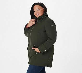 Dennis Basso Water Resistant V-Luxe Jacket with Hidden Hood, Size 3X, Hunter Green AEH7_Y3CCI97