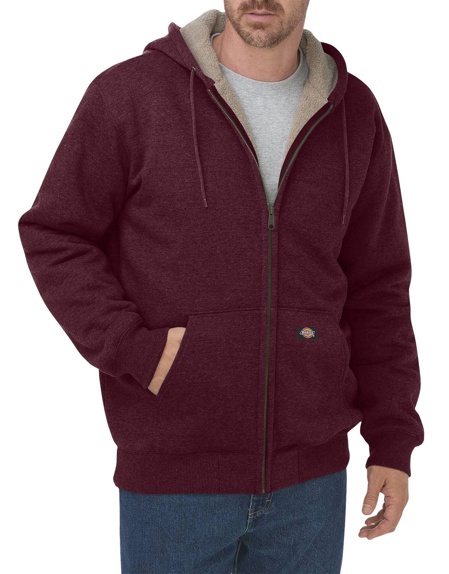 Dickies Mens Sherpa Lined Fleece Hoodie, Burgundy EPS6_K8MDB38