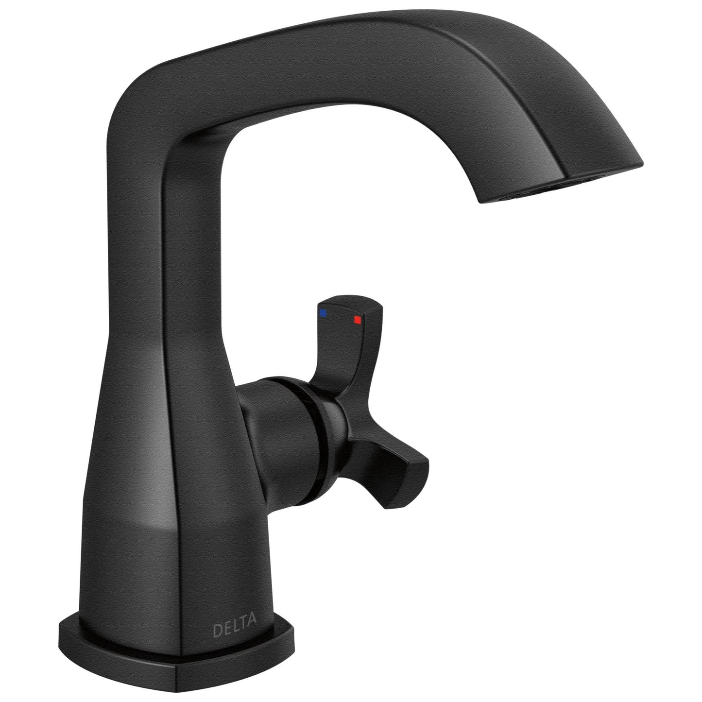 Delta Stryke Matte Black Finish Single Hole Bathroom Sink Faucet Includes Helo Cross Handle and Matching Drain D3604V MTF3_Q7UNP11