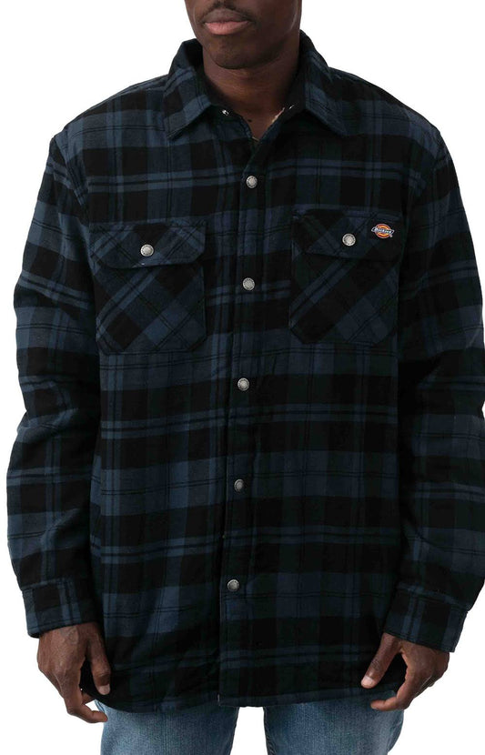 Dickies, (TJ210OP1) Sherpa Lined Flannel Shirt Jacket with Hydroshield - Ink Navy Plaid at MLTD ROS4_O6EEB14