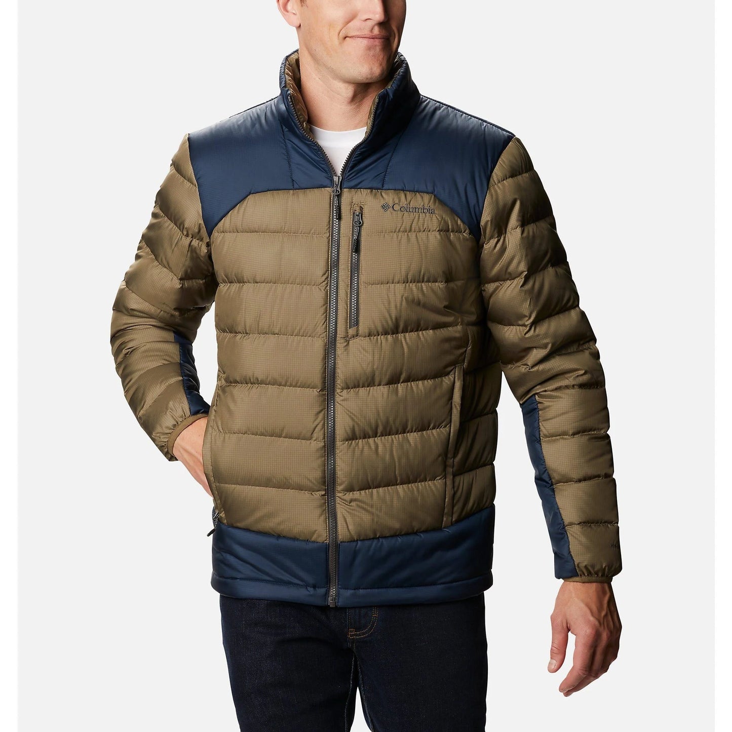 Columbia Mens Autumn Park Down Jacket - Small - Stone Green / Collegiate Navy IAT6_M1QXM63