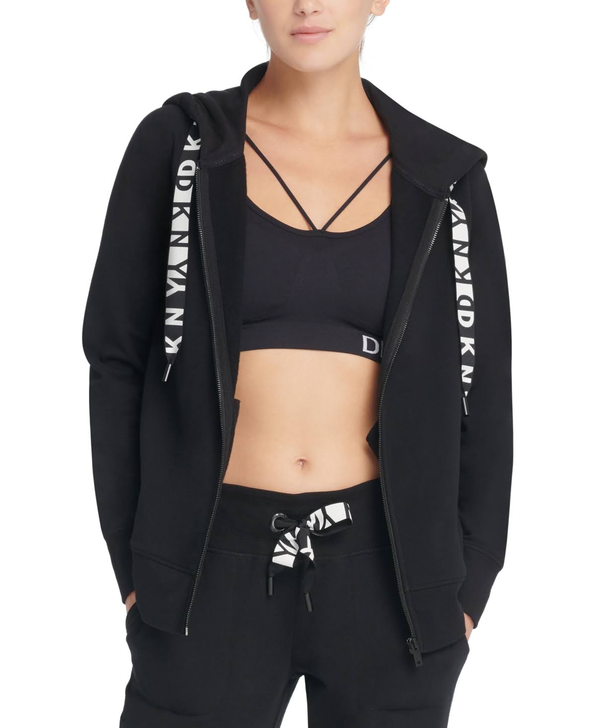 Dkny Woman&s Full Zip Long Sleeve Hoodie, Black Small - New KZN2_M8SPU64