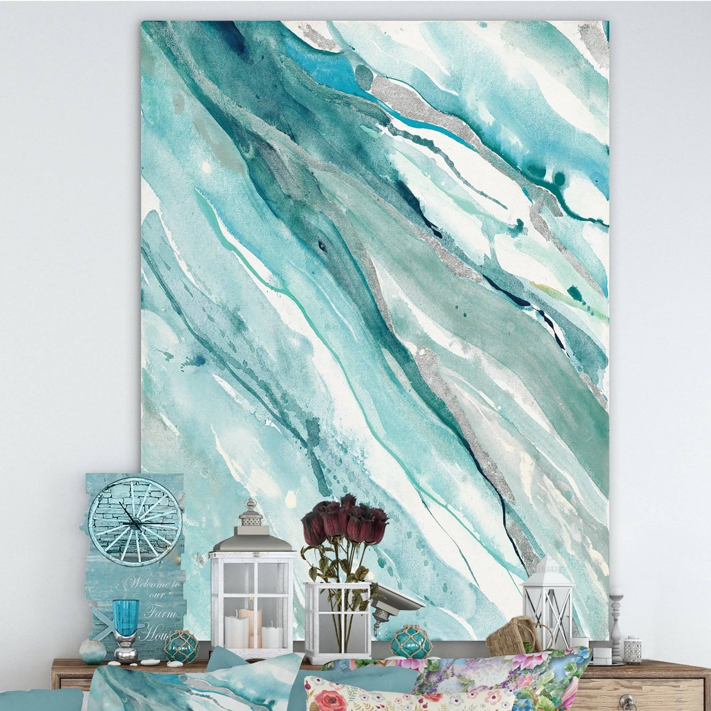 Designart &Silver Springs II Blue Green& Nautical Coastal Canvas Artwork Print - 24 in. Wide x 32 in. High HPP4_C3UTC73