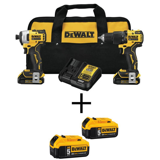 DeWalt Atomic 20-V Max Li-ion Cordless Hammer Drill/Impact Kit (2-Tool) w/ (2) Packs 1.3 Ah, Charger, Bag (2) Bonus Packs  JHE5_Y3QPF41