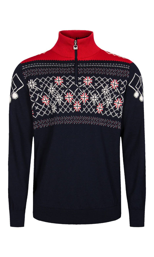 Dale of Norway Podium Sweater Blue, Men Merino Casual Pullover (Size - Color Navy - Offwhite - Red) XJG3_P4PND47