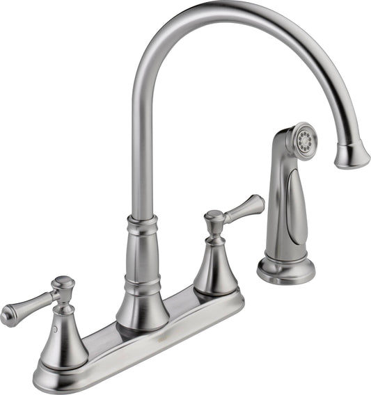 Delta 2497LF-AR Cassidy Two Handle Kitchen Faucet with Spray Arctic Stainless XFK0_E6BIX95