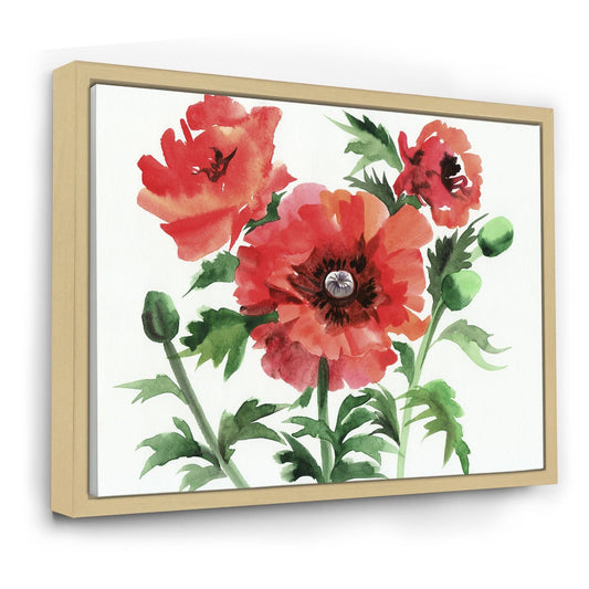 Designart &Vintage Red Poppies II& Traditional Framed Canvas Wall Art Print - 40 in. Wide x 30 in. High - Maple NQR1_J7QDR24