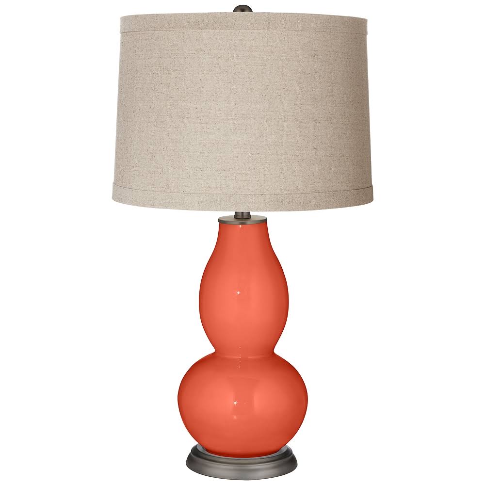 Color + Plus Daring Orange Linen Drum Shade Double Gourd Table Lamp OMC3_N2VUX52