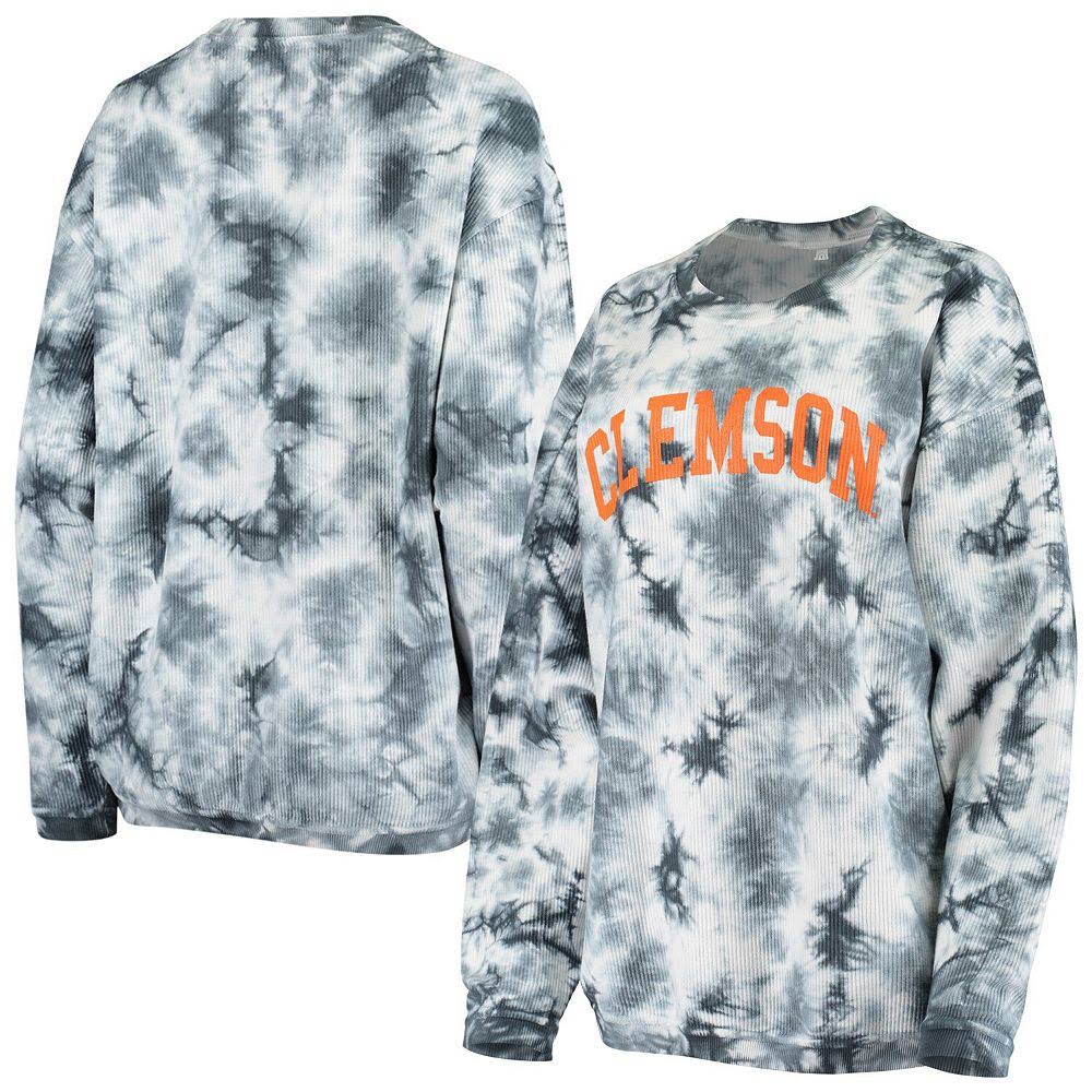 chicka-d Clemson Tigers Womens White/Charcoal Tie Dye Corded Pullover Sweatshirt Size: Extra Large PXL1_J4XAI10