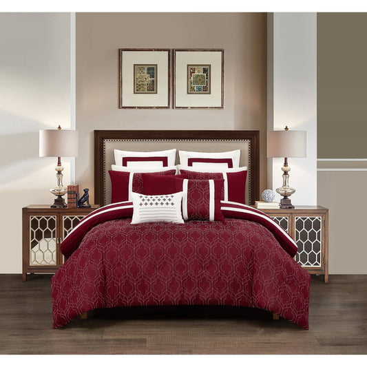 Chic Home Arlea 8-Piece Geometric Comforter Set, King, Berry WRR0_X0BWY22