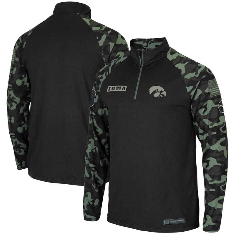 Colosseum Iowa Hawkeyes Black OHT Military Appreciation Take Flight Raglan Quarter-Zip Jacket Size: Medium TLF0_B0FKJ68