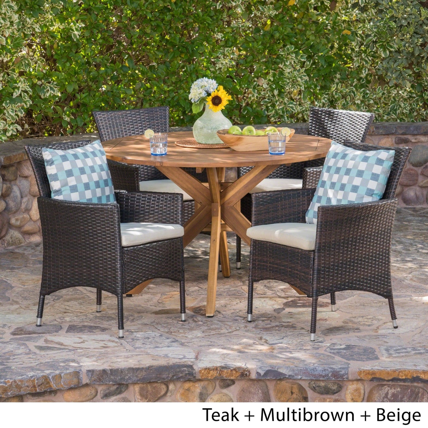 Christopher Knight Home Cedros Outdoor 5 Piece Wicker Dining Set with Dining Table by, Beige VOW8_Y3BNK17