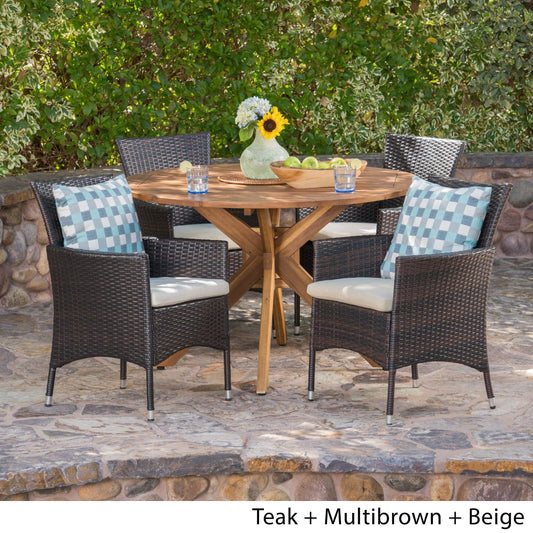 Christopher Knight Home Cedros Outdoor 5 Piece Wicker Dining Set with Dining Table by, Beige VOW8_Y3BNK17