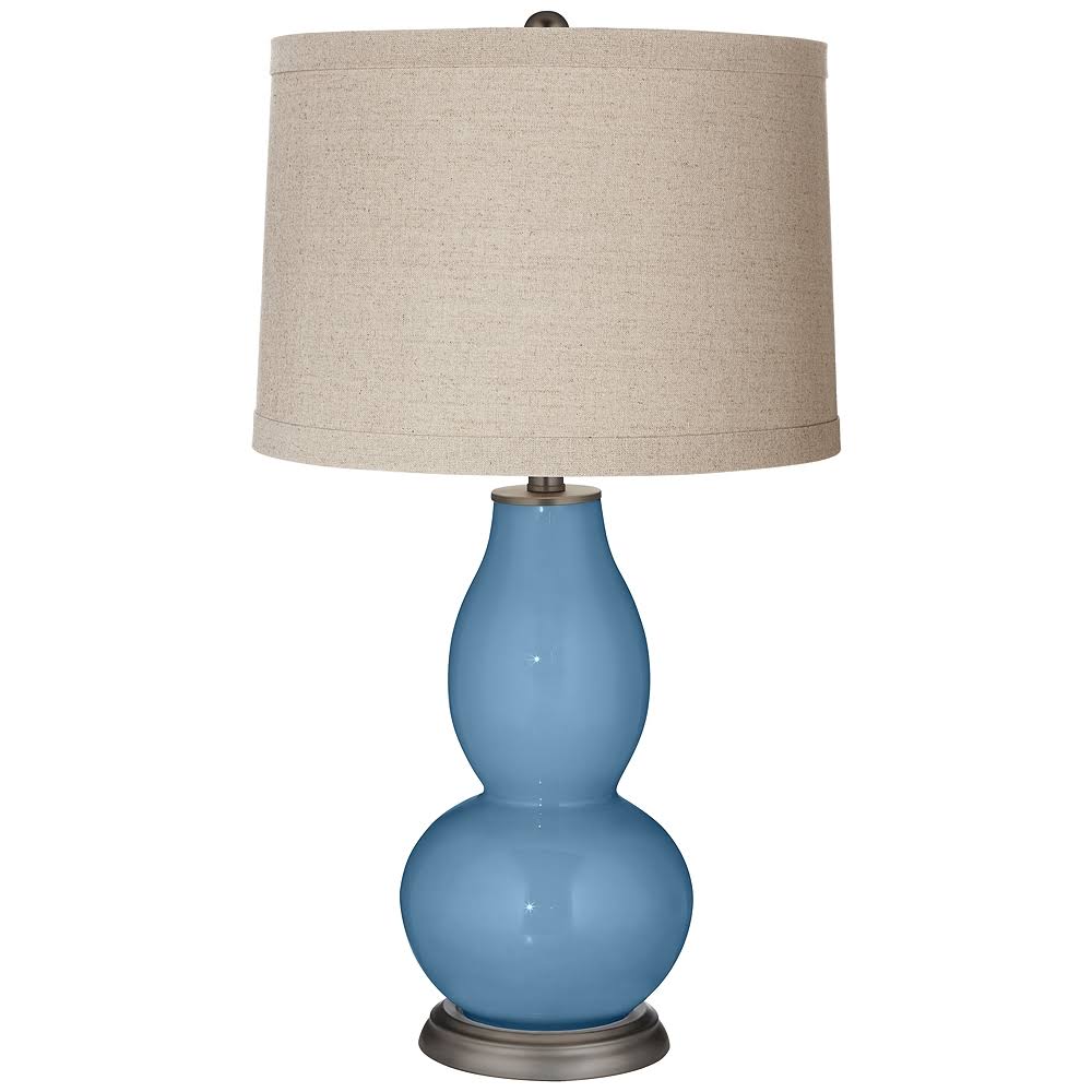 Color + Plus Secure Blue Linen Drum Shade Double Gourd Table Lamp RKG9_J4JRW25