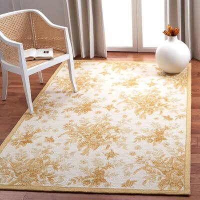 Charlton Home Helena Hand-Hooked Wool Ivory/Gold Area Rug, Size: Runner 26 inch x 10 JAE3_X5OBC12