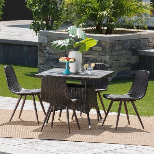 Christopher Knight Home Harper Outdoor 5-Piece Square Wicker Dining Set by, Brown MKO3_B4OWX30