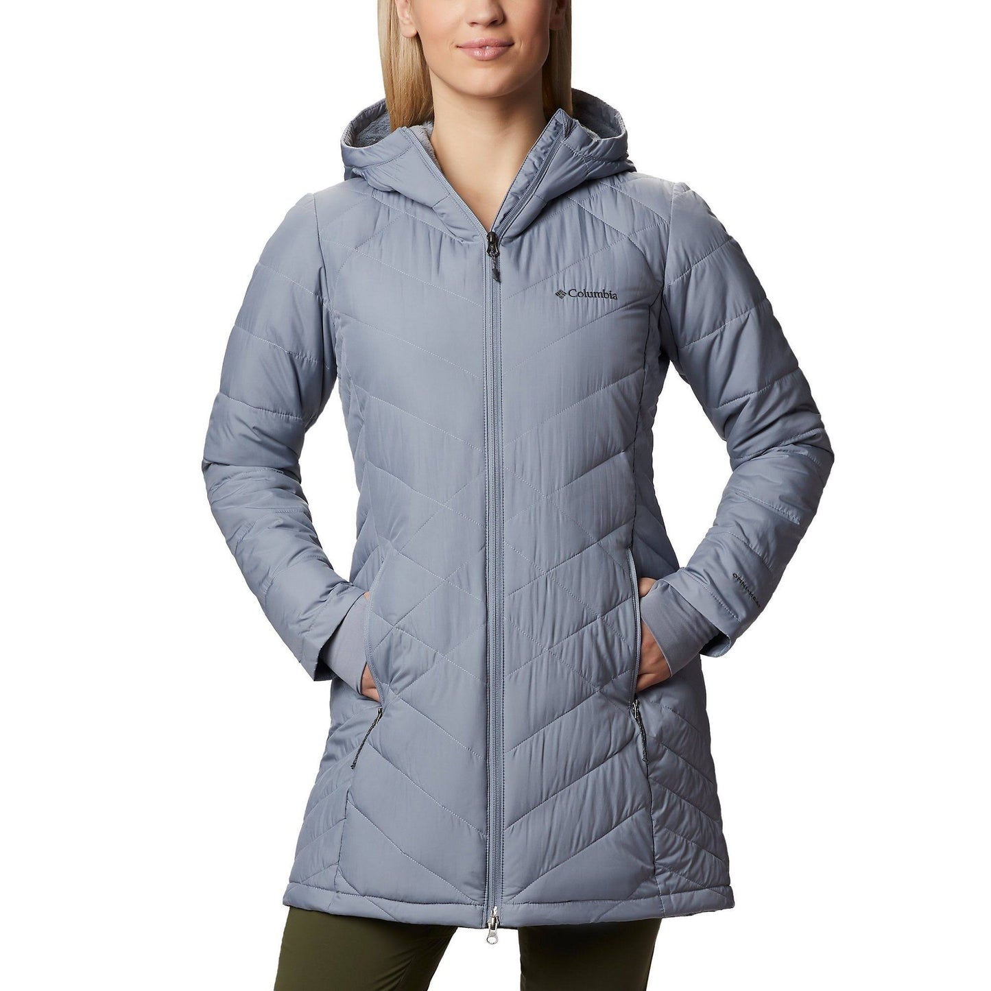 Columbia Heavenly Long Hooded Jacket Womens Tradewinds Grey / Small VIT7_H9CAM90