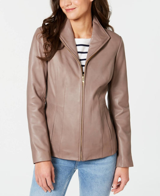 Cole Haan Wing Collar Leather Jacket - Taupe IDW6_S1LPK63