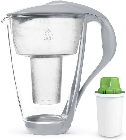 Dafi Crystal Glass Filtering Water Pitcher 8 Cups LED Gray + Alkaline Filter Made in Europe BPA-Free CCM5_W9XIO41