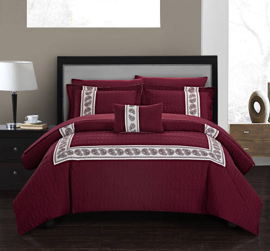 Chic Home Titian 8 Piece Queen Bed in A Bag Comforter Set - Burgundy ADH0_X1NBV98