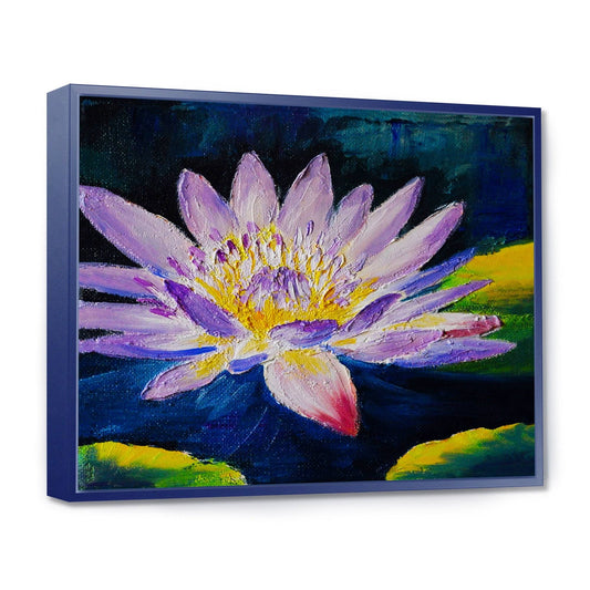 Designart &Purple Lotus Flower& Floral Art Framed Canvas Print - 20 in. Wide x 12 in. High - Blue DKA5_R9UUR85