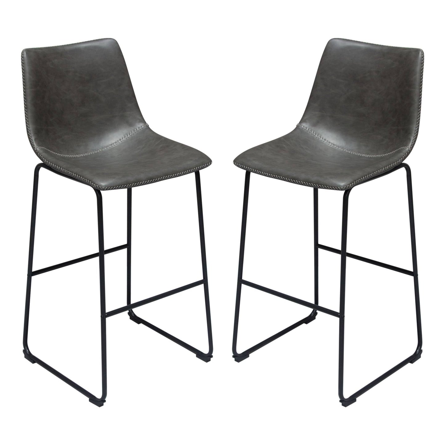 Diamond Sofa Theo Set of (2) Bar Height Chairs in Weathered Grey Leatherette w/ Black Metal Base VCJ9_N1WZN20