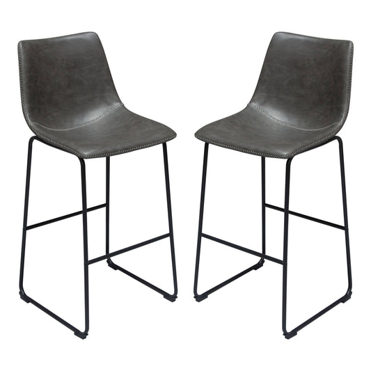 Diamond Sofa Theo Set of (2) Bar Height Chairs in Weathered Grey Leatherette w/ Black Metal Base VCJ9_N1WZN20