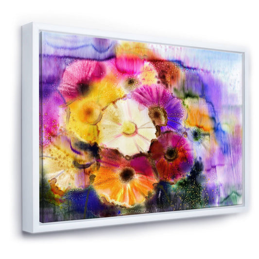 Designart Daisy Gerbera Flowers in Bouquet Traditional Framed Canvas Wall Art Print - 32 in. Wide x 24 in. High - White GIG1_C1QVC39