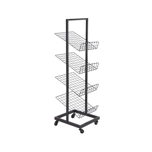 Decmode Industrial 3-Tier Iron Magazine Rack with Wheels, Black WUG0_H0PEK29