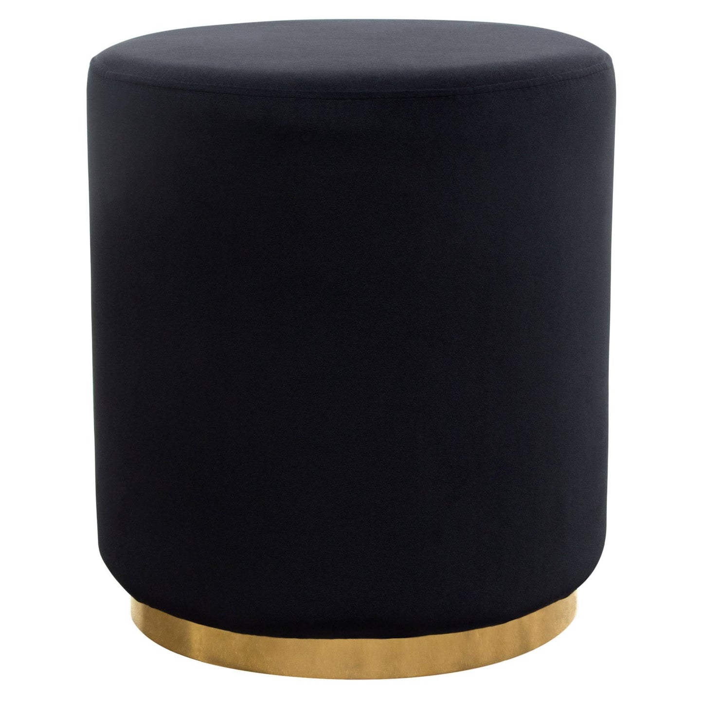 Diamond Sofa SORBET2OTBL Sorbet Round Accent Ottoman with Gold Metal Band Accent Black Velvet TWN2_Y4MMM63