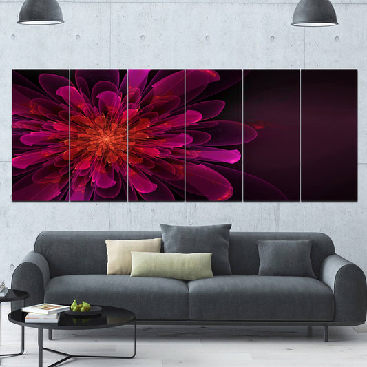 Design Art &Large Pink Alien Fractal Flower& 6 Piece Graphic Art Print Set on Canvas ODU1_B2TKD29