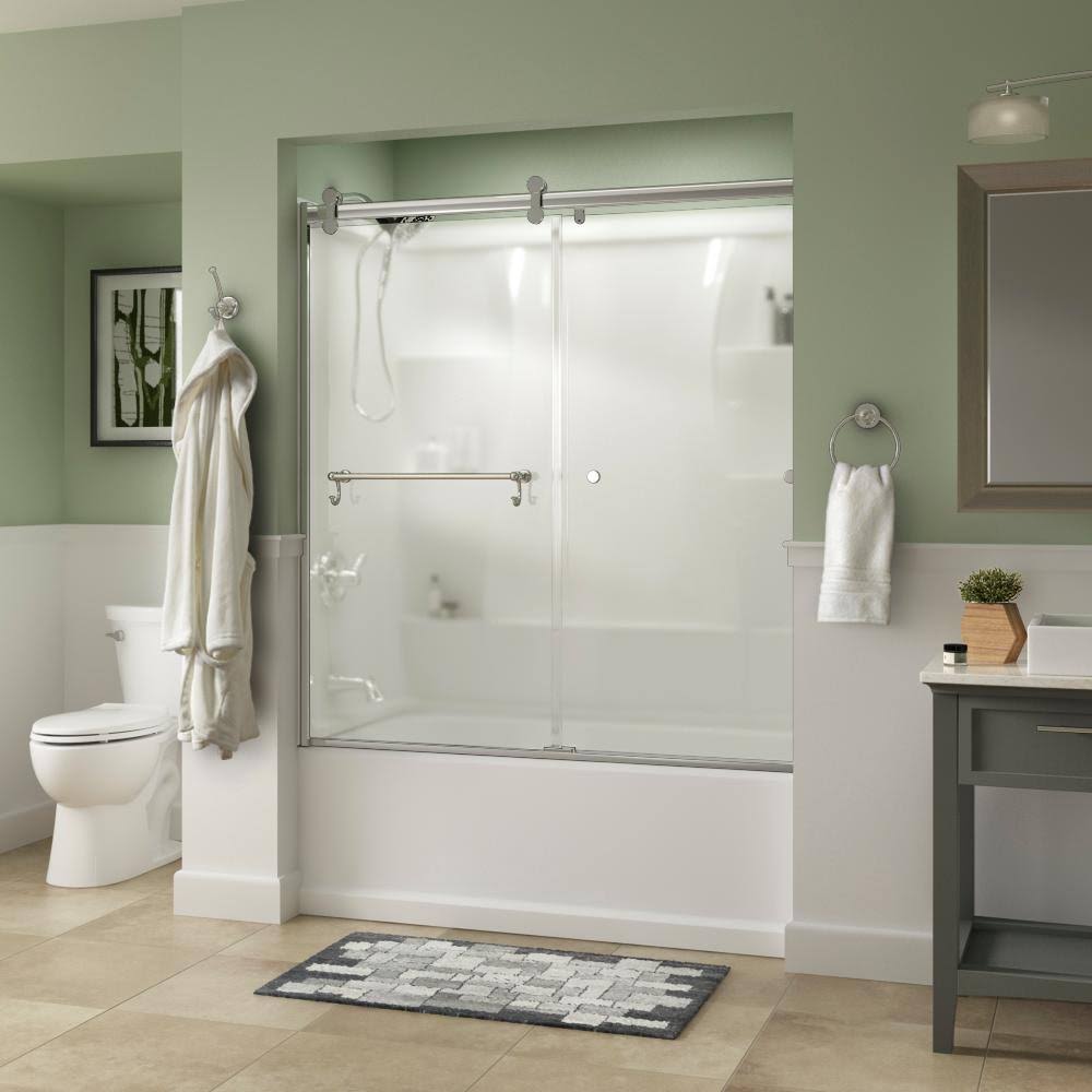 Delta Portman 60 x 58-3/4 in. Frameless Contemporary Sliding Bathtub Door in Chrome with Niebla Glass NSQ6_U3QCZ15