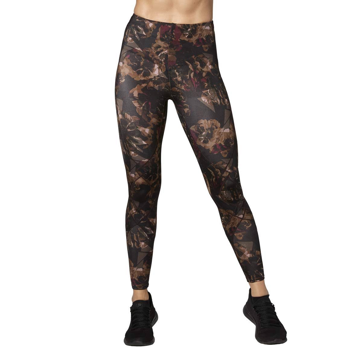 CW-X Womens Mid Rise Full Length Stabilyx Compression Tights, Dark Brown Floral SAL6_Q1TRG74