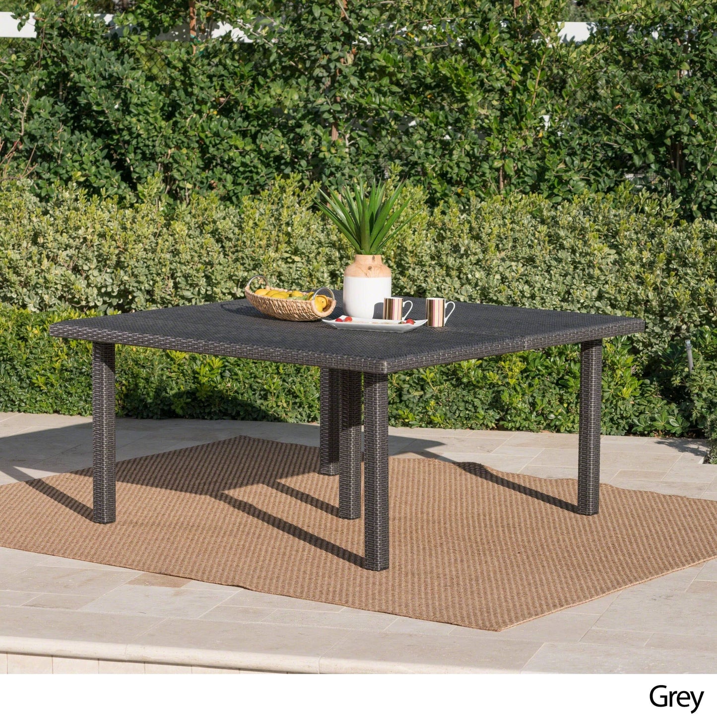 Christopher Knight Home Fiona Outdoor 64-inch Square Wicker Dining Table by Grey, Gray ZOE7_T8XIM35